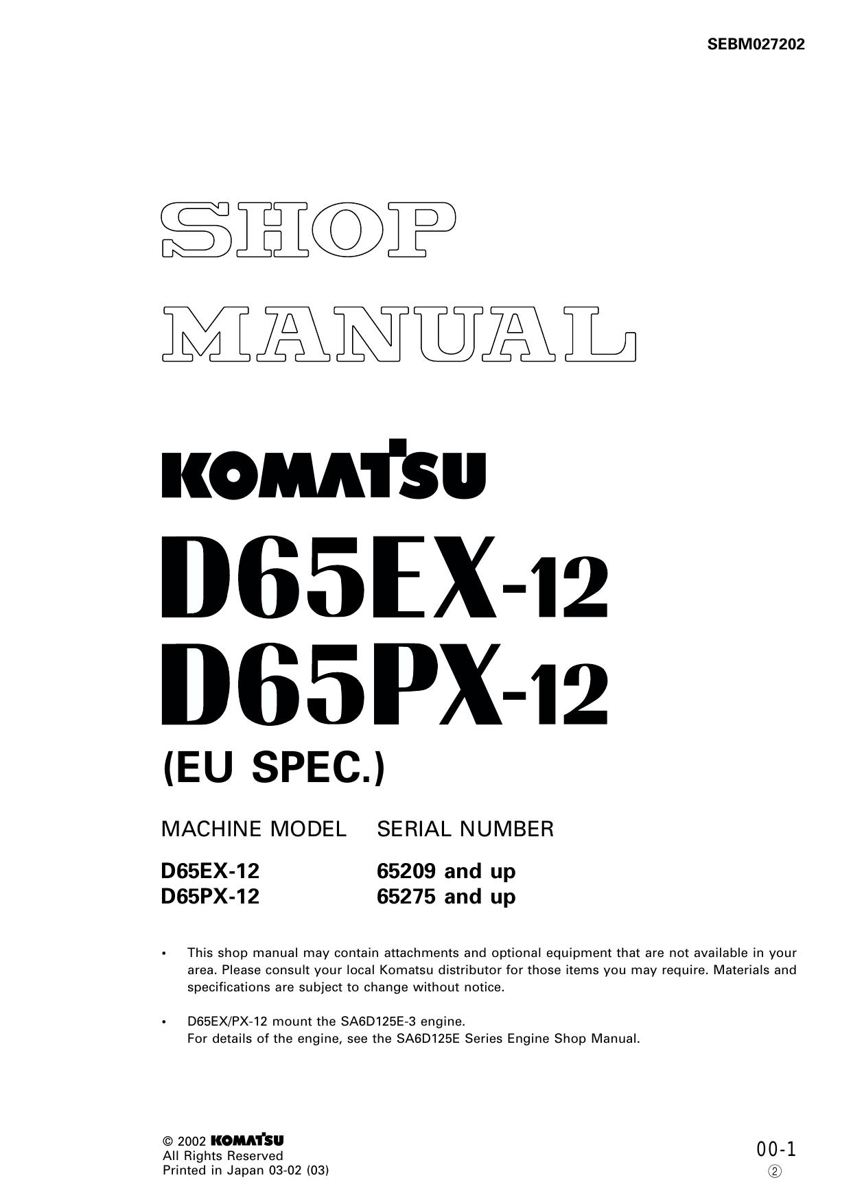 D65EX-12 D65PX-12 Shop Manual